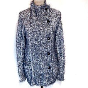 LILLA P Thick Cotton Blend Long Zip and button front Sweater Coat Womens S